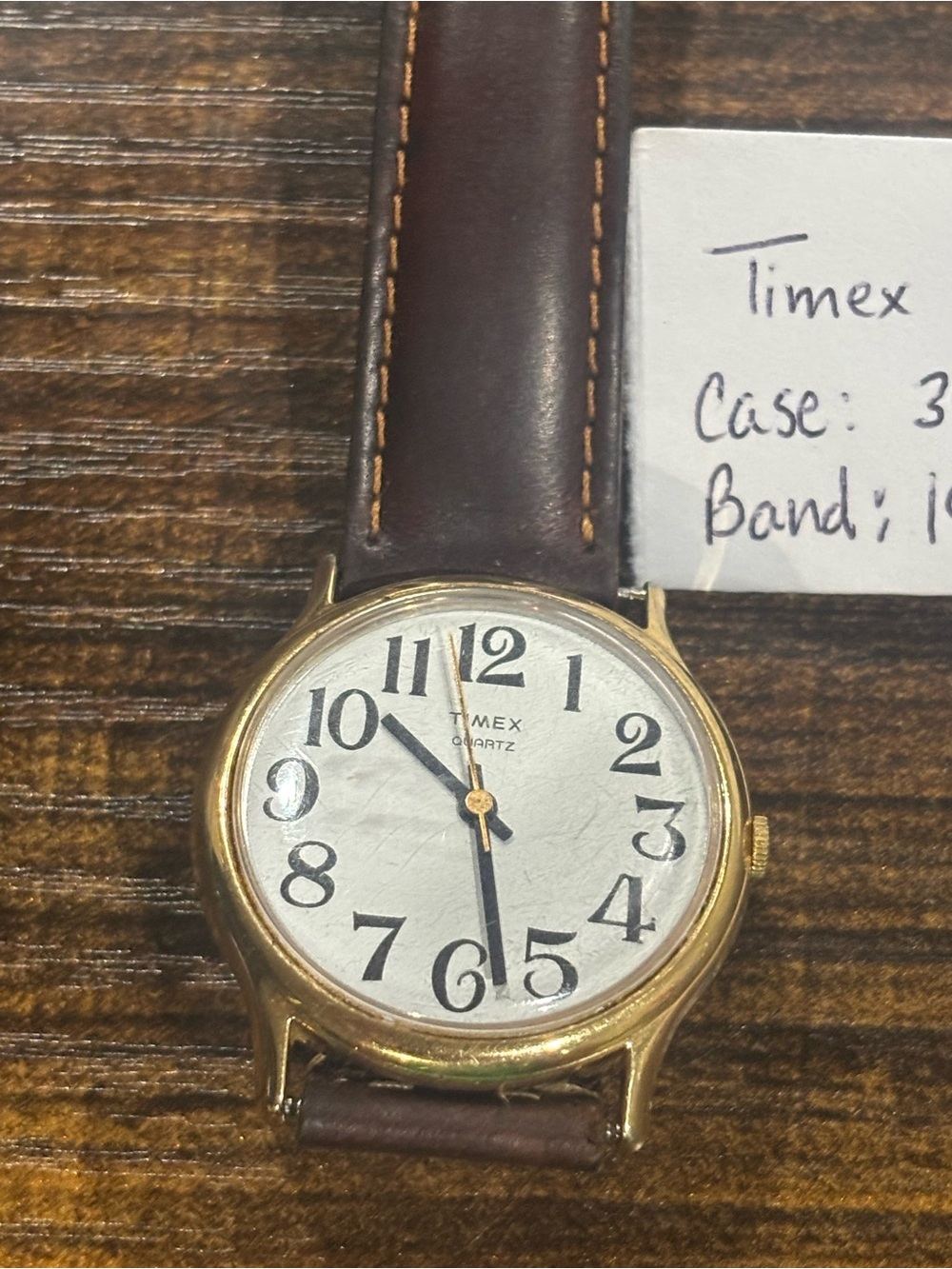 Timex Gold-Tone Case Watch with Brown Leather Strap